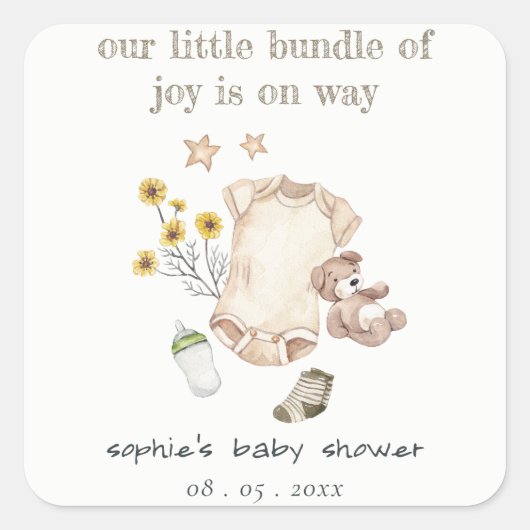Boho Groene Babykleding Genderneutraal Baby shower Vierkante Sticker (Voorkant)
