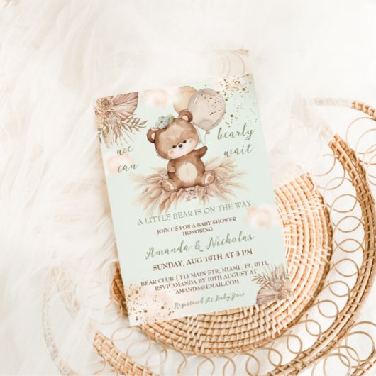Boho Groene Beer Baby Shower Kaart