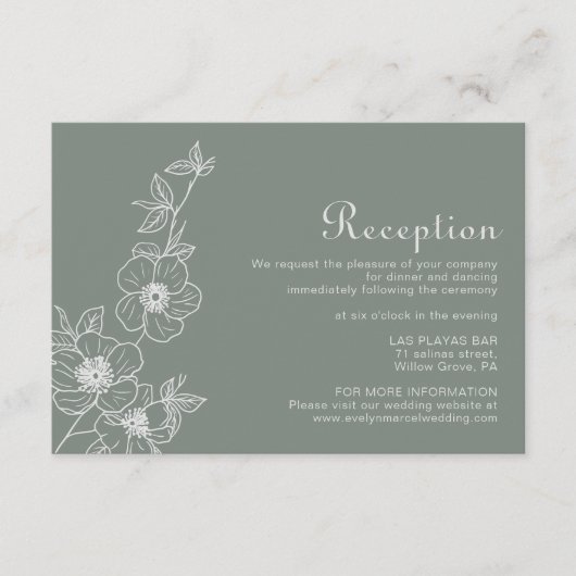 Boho Groene Bestemming Bloemige Trouwreceptie Informatiekaartje (Voorkant)