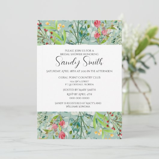 Boho groene bladeren en wilde bloemen Bruidsdouche Kaart (Staand voorkant)