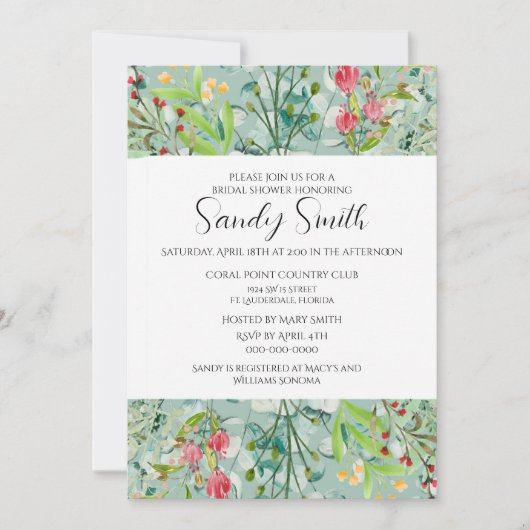 Boho groene bladeren en wilde bloemen bruidsfeest kaart (Voorkant)