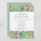 Boho groene bladeren en wilde bloemen bruidsfeest kaart (Voorkant / Achterkant)