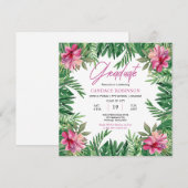 Boho Groene Bladeren | Roze Hibiscus Afsluitfeest Kaart (Voorkant / Achterkant)