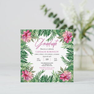 Boho Groene Bladeren   Roze Hibiscus Afsluitfeest Kaart