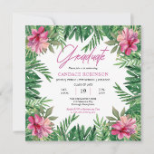Boho Groene Bladeren | Roze Hibiscus Afsluitfeest Kaart (Voorkant)