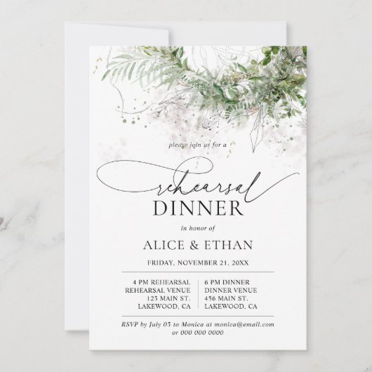 Boho Groene Bladeren Script Proefdinermiddag Kaart (Voorkant)