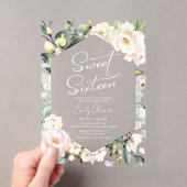 Boho Groene Bloem Kader Sweet 16 Acryl Uitnodigingen (Insitu (Draagbaar))