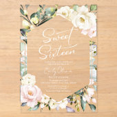 Boho Groene Bloem Kader Sweet 16 Acryl Uitnodigingen (Voorkant)