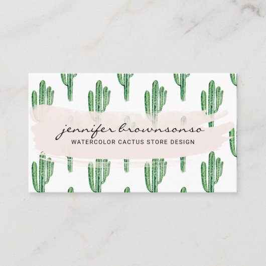 Boho Groene Bloem Schattige Cactus Visitekaartje (Voorkant)