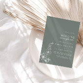 Boho groene bloemendestination trouwreceptie kaart