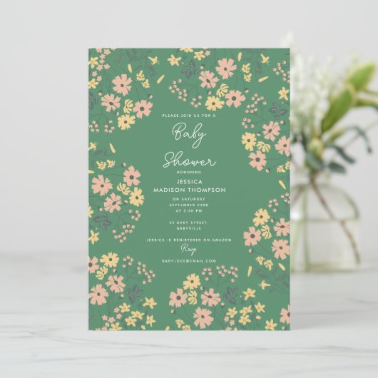 Boho Groene Bloemengender-neutrale baby shower Kaart (Staand voorkant)