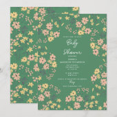 Boho Groene Bloemengender-neutrale baby shower Kaart (Voorkant / Achterkant)