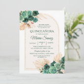 Boho groene bloemrijke Mexicaanse Quinceañera uitn Kaart (Staand voorkant)