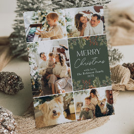 Boho Groene Botanische Familie Foto Kerstmis Kaart