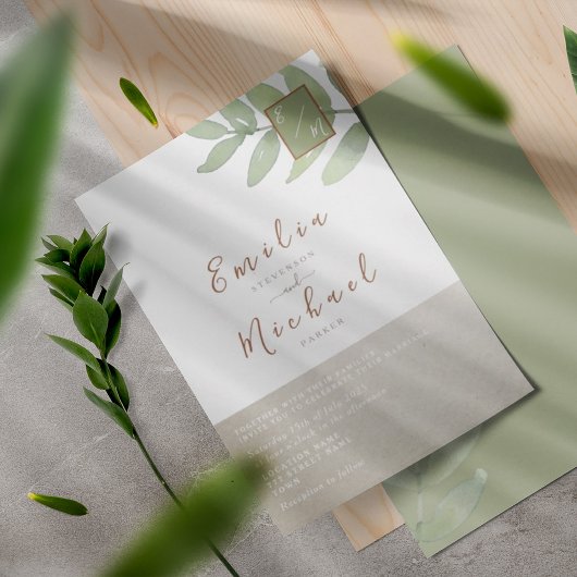 Boho Groene Botanische Trouwdag Kaart