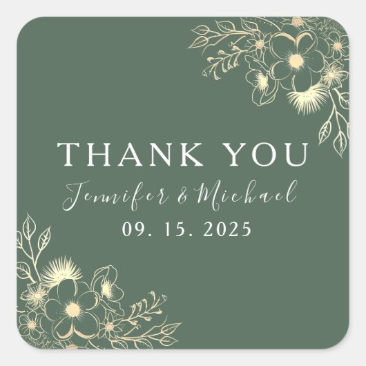 Boho Groene Bruiloft Dank u Vierkante Sticker (Voorkant)