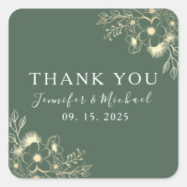 Boho Groene Bruiloft Dank u Vierkante Sticker