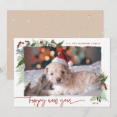 Boho Groene Burgundy Beige 2022 Nieuw Jaar Feestdagenkaart (Voorkant / Achterkant)