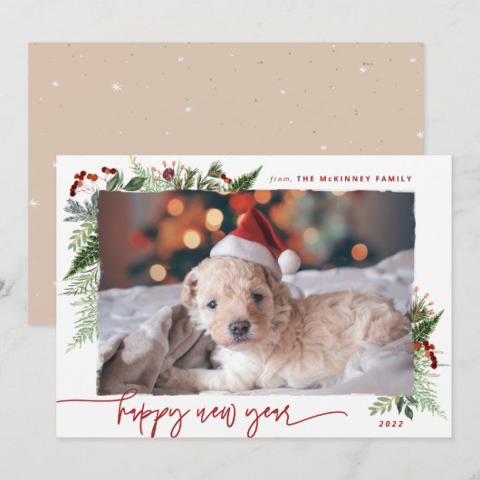 Boho Groene Burgundy Beige 2022 Nieuw Jaar Feestdagenkaart (Voorkant / Achterkant)