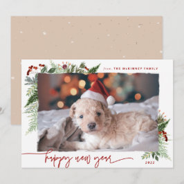 Boho Groene Burgundy Beige 2022 Nieuw Jaar Feestdagenkaart