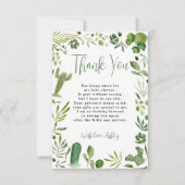 Boho groene cactus genderneutraal chic baby shower bedankkaart (Voorkant)