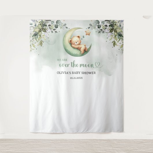 Boho groene eucalyptus genderneutraal teddybeer wandkleed (Voorkant)