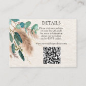 Boho Groene Eucalyptus Pampas Gras QR Code Bruilof Informatiekaartje (Voorkant)