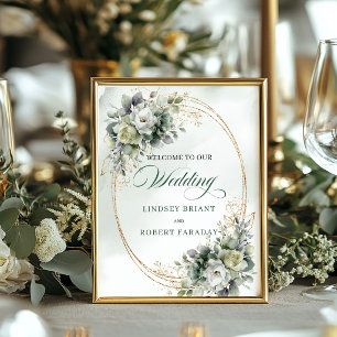 Boho Groene Eucalyptus Trouw Welkom Bord Goud Poster