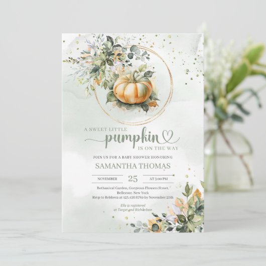 Boho groene eucalyptusval laat weinig pompoen acht kaart (Staand voorkant)