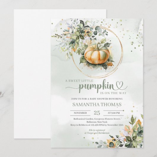 Boho groene eucalyptusval laat weinig pompoen acht kaart (Voorkant / Achterkant)