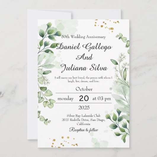 Boho Groene Huwelijksjubileum Uitnodigingen (Voorkant)