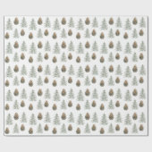 Boho Groene Kerstbomen Pine Cones Cadeaupapier (Vlak)