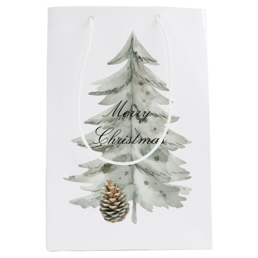 Boho Groene Kerstbomen Pine Cones Medium Cadeauzakje (Voorkant)