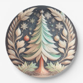 Boho groene kerstboom illustratie papieren bordje (Voorkant)