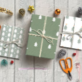 Boho groene kerstboom set van 3 inpakpapier vel