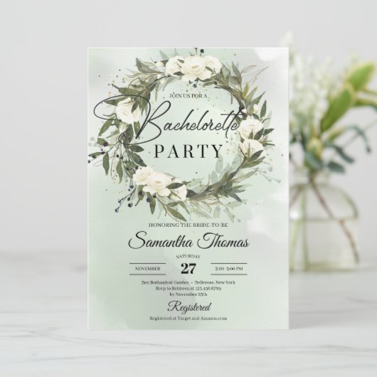 Boho groene olijf met witte rozen bachelorette kaart (Staand voorkant)