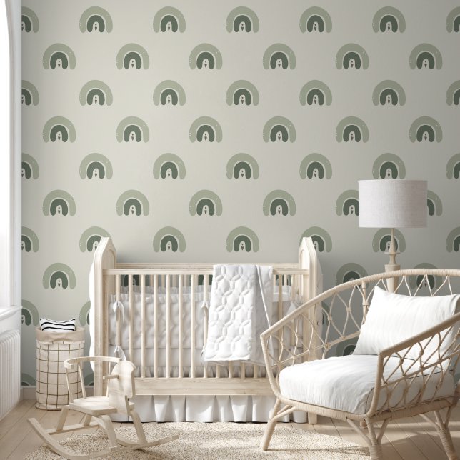 Boho groene regenboog naadloos behang (Kinderen)