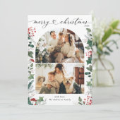 Boho Groene Rode Boog Foto Kerstmis Kaart (Staand voorkant)