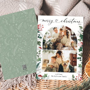 Boho Groene Rode Boog Foto Kerstmis Kaart