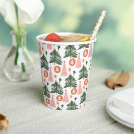 Boho groene roze oranje kerstbomen  papieren bekers