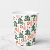 Boho groene roze oranje kerstbomen  papieren bekers (Achterkant)