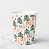Boho groene roze oranje kerstbomen  papieren bekers (Voorkant)
