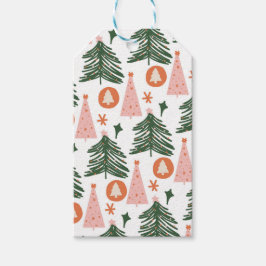 Boho groene roze oranje rustieke kerstbomen  cadeaulabel