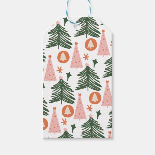 Boho groene roze oranje rustieke kerstbomen cadeaulabel (Voorkant)