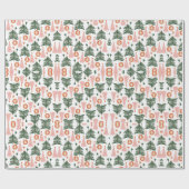 Boho groene roze oranje rustieke kerstbomen cadeaupapier (Vlak)