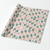 Boho groene roze oranje rustieke kerstbomen cadeaupapier (Uitgerold)