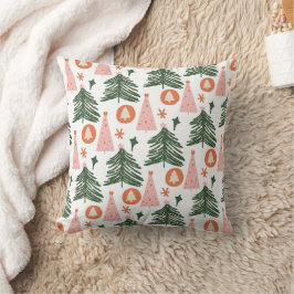 Boho groene roze oranje rustieke kerstbomen  kussen