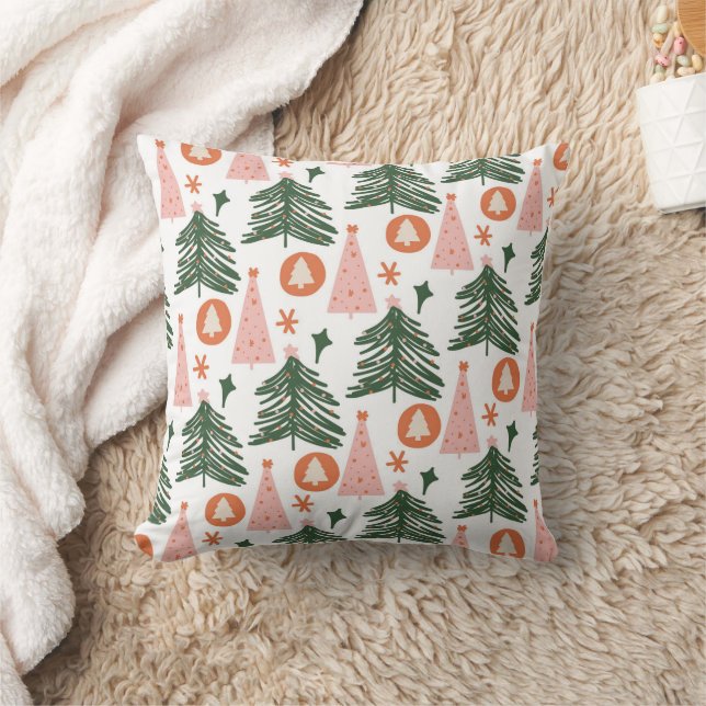 Boho groene roze oranje rustieke kerstbomen  kussen (Deken)