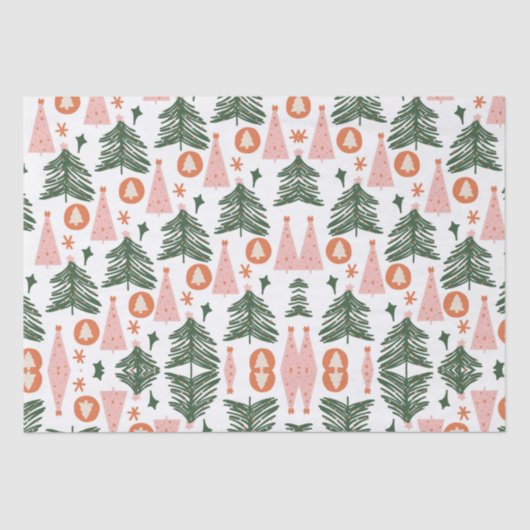 Boho groene roze oranje rustieke kerstbomen tissuepapier (Voorkant)