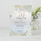 Boho groene rozen Zilver 70e verjaardag Kaart (Staand voorkant)